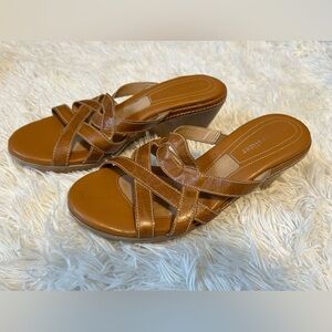 Naturalizer Womens Tan Leather Bonanza Slide Wedge Sandals (8M)